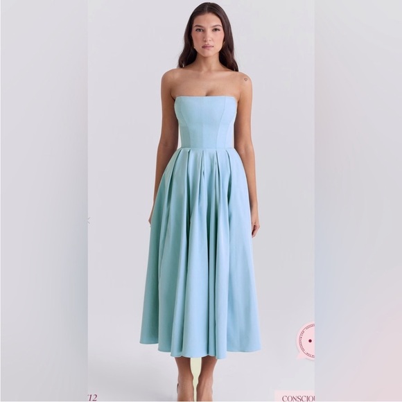 House of CB Audrey Tuscan blue Strapless Midi sundress dress size XL NWOT - Picture 13 of 16
